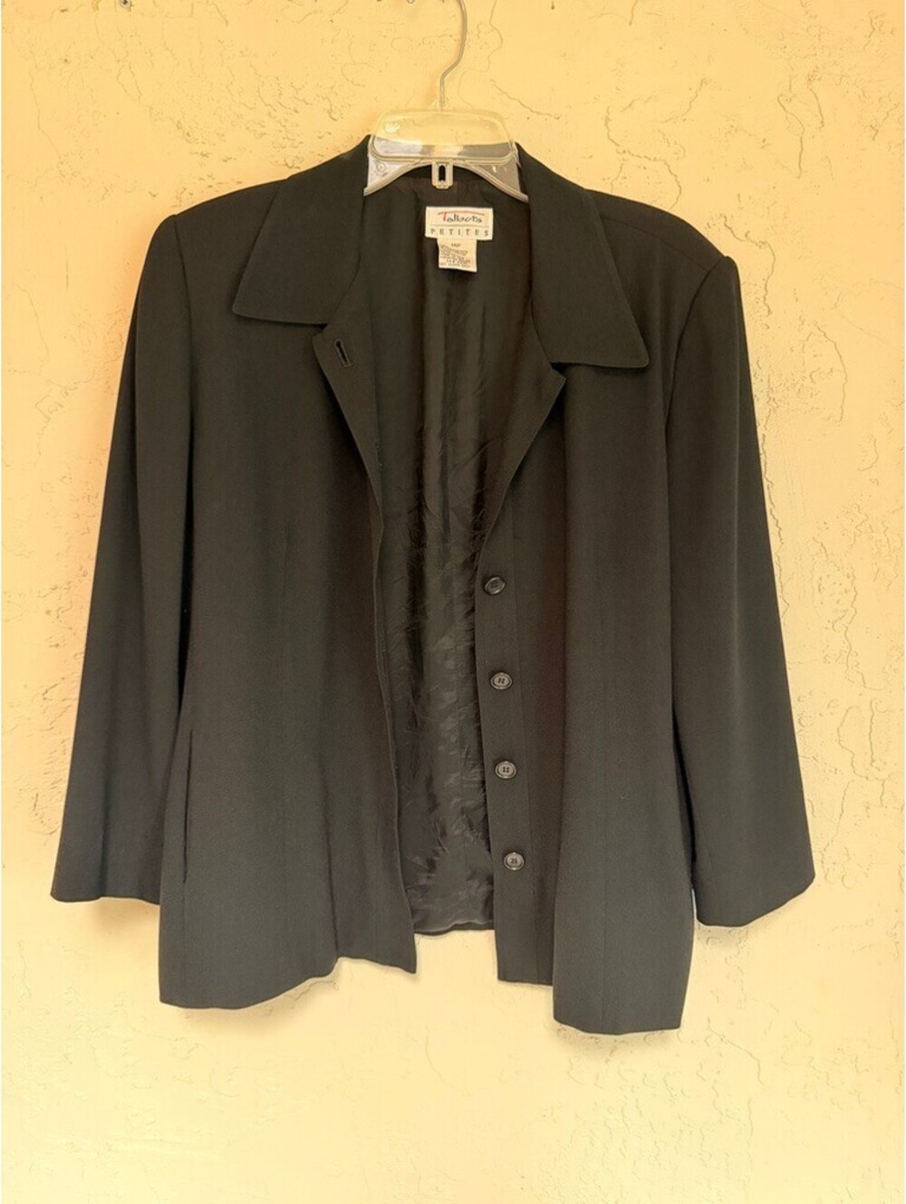Talbots Petites Black Blazer Jacket Size 14P Triacetate Polyester Blend
